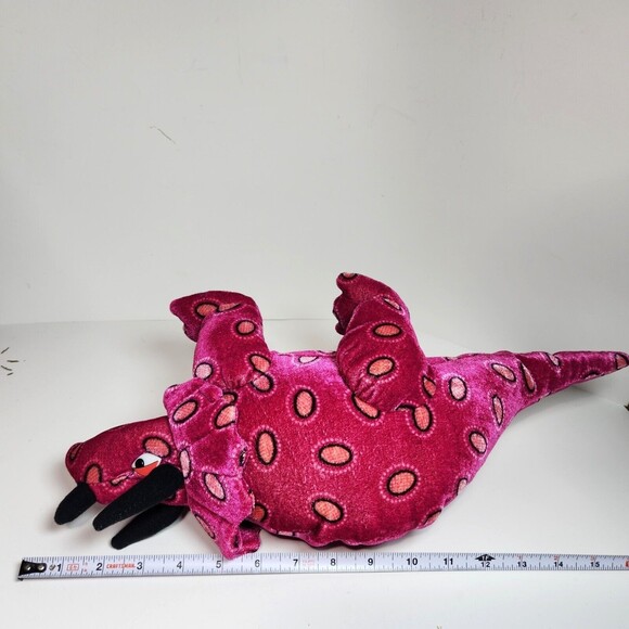 Retro Triceratops Dinosaur Plush Toy B. J. Toy HTF Color Pink Orange Spots 18" - Picture 8 of 8
